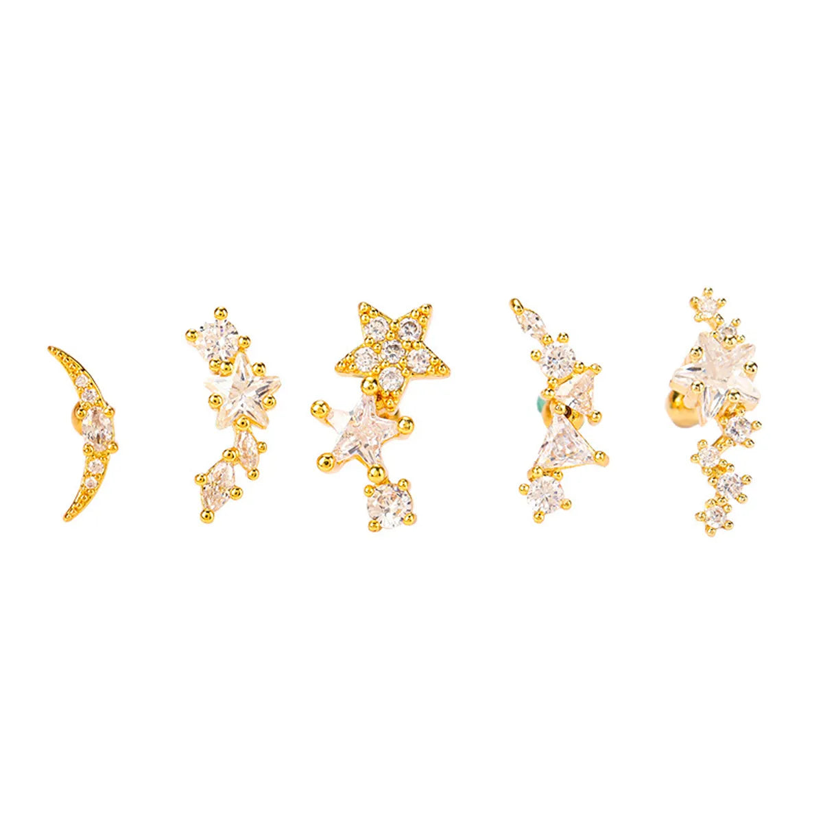 Ethnic Style Star Metal Plating Zircon Ear Studs 1 Piece