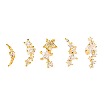 Ethnic Style Star Metal Plating Zircon Ear Studs 1 Piece