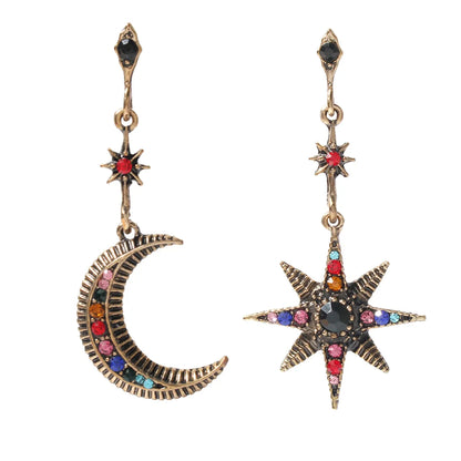 Ethnic Style Star Moon Alloy Inlay Turquoise Rhinestones Drop Earrings