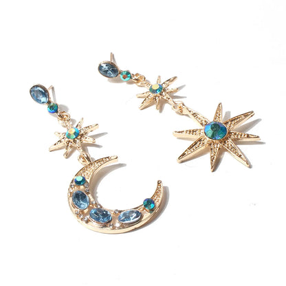 Ethnic Style Star Moon Alloy Inlay Turquoise Rhinestones Drop Earrings