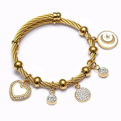 Ethnic Style Star Stainless Steel Hollow Out Artificial Gemstones Bangle 1 Piece