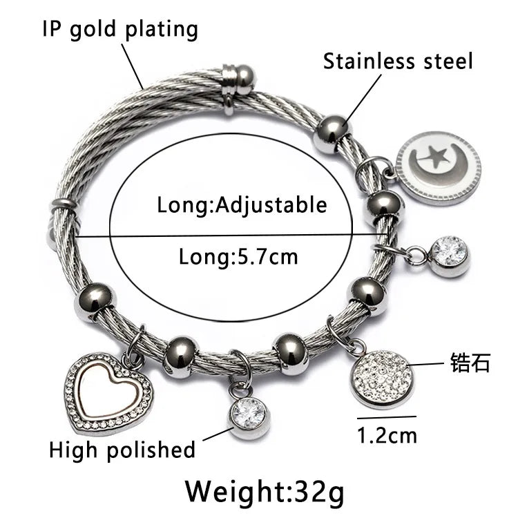 Ethnic Style Star Stainless Steel Hollow Out Artificial Gemstones Bangle 1 Piece