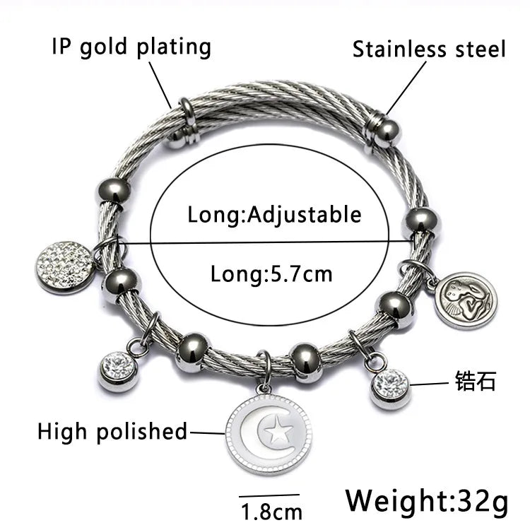 Ethnic Style Star Stainless Steel Hollow Out Artificial Gemstones Bangle 1 Piece