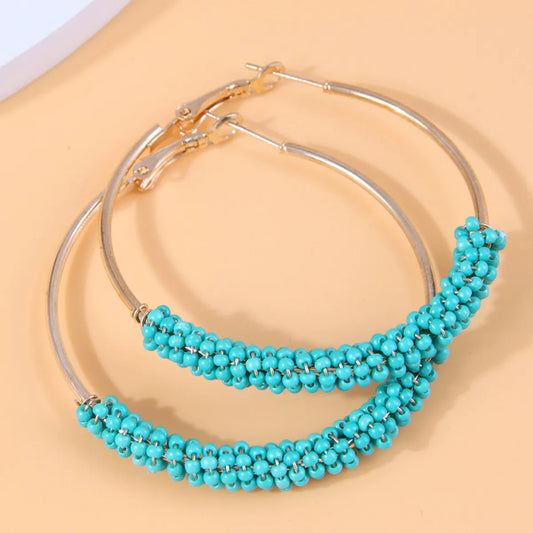 Ethnic Style Streetwear Circle Alloy Seed Bead Women's Hoop Earrings