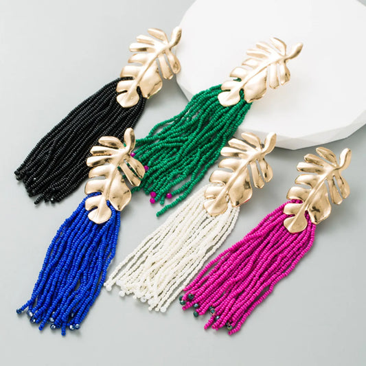 1 Pair Ethnic Style Tassel Beaded Tassel Alloy Drop Earrings