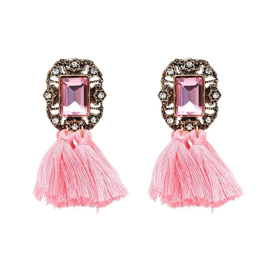 Ethnic Style Tassel Geometric Diamond Earrings