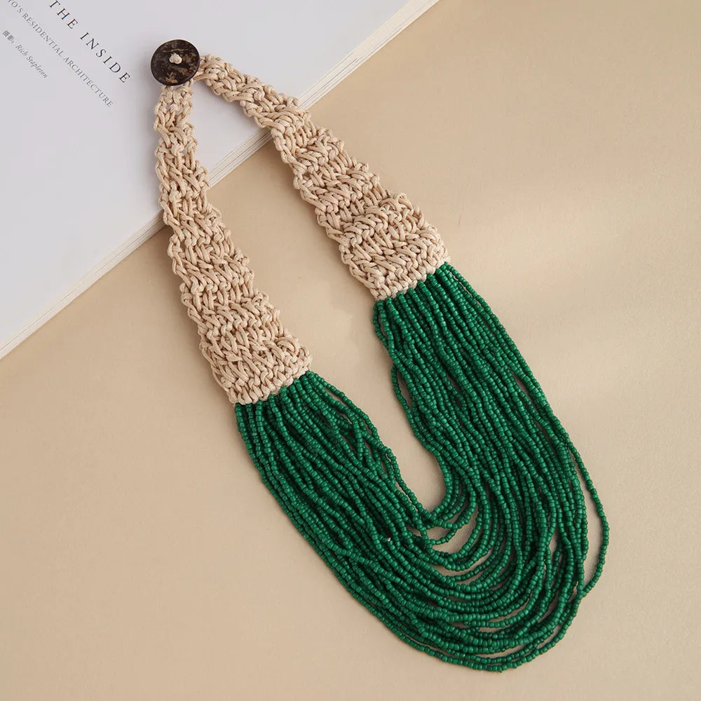 Ethnic Style U Shape Glass Knitting Women'S Necklace