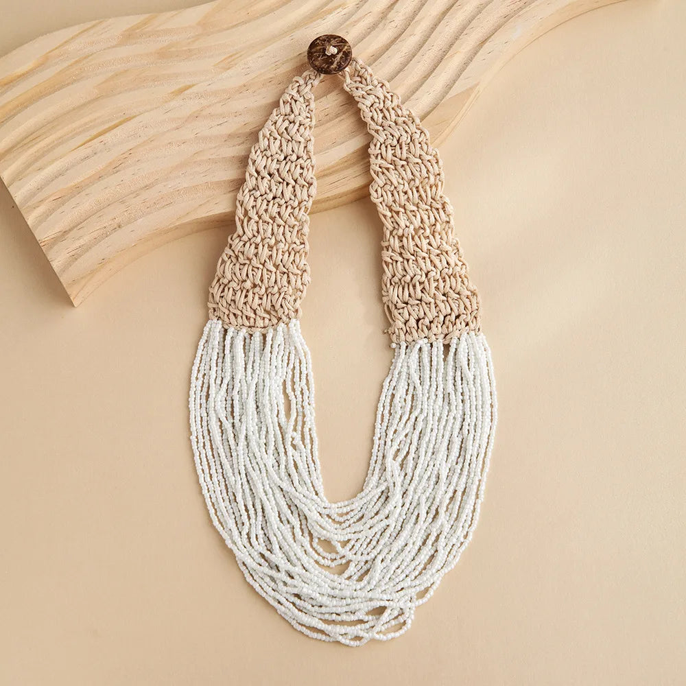 Ethnic Style U Shape Glass Knitting Women'S Necklace