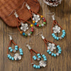 Ethnic Style Vintage Alloy Turquoise Flower Earrings Set With Diamonds