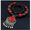 Ethnic Style Water Droplets Alloy Beaded Tassel Inlay Resin Women'S Pendant Necklace Long Necklace