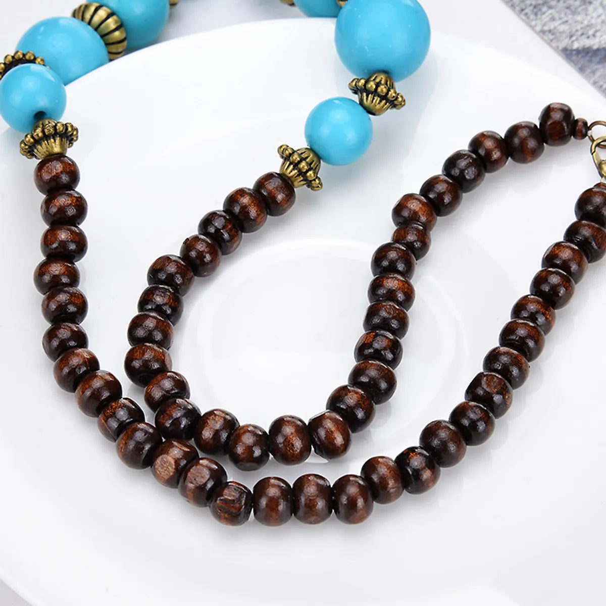 Ethnic Style Water Droplets Alloy Beaded Tassel Inlay Resin Women'S Pendant Necklace Long Necklace