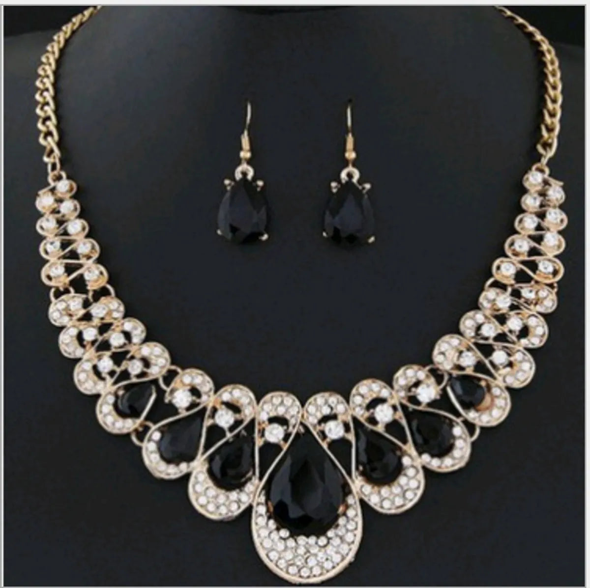 Ethnic Style Water Droplets Artificial Gemstones Zinc Wholesale Earrings Necklace