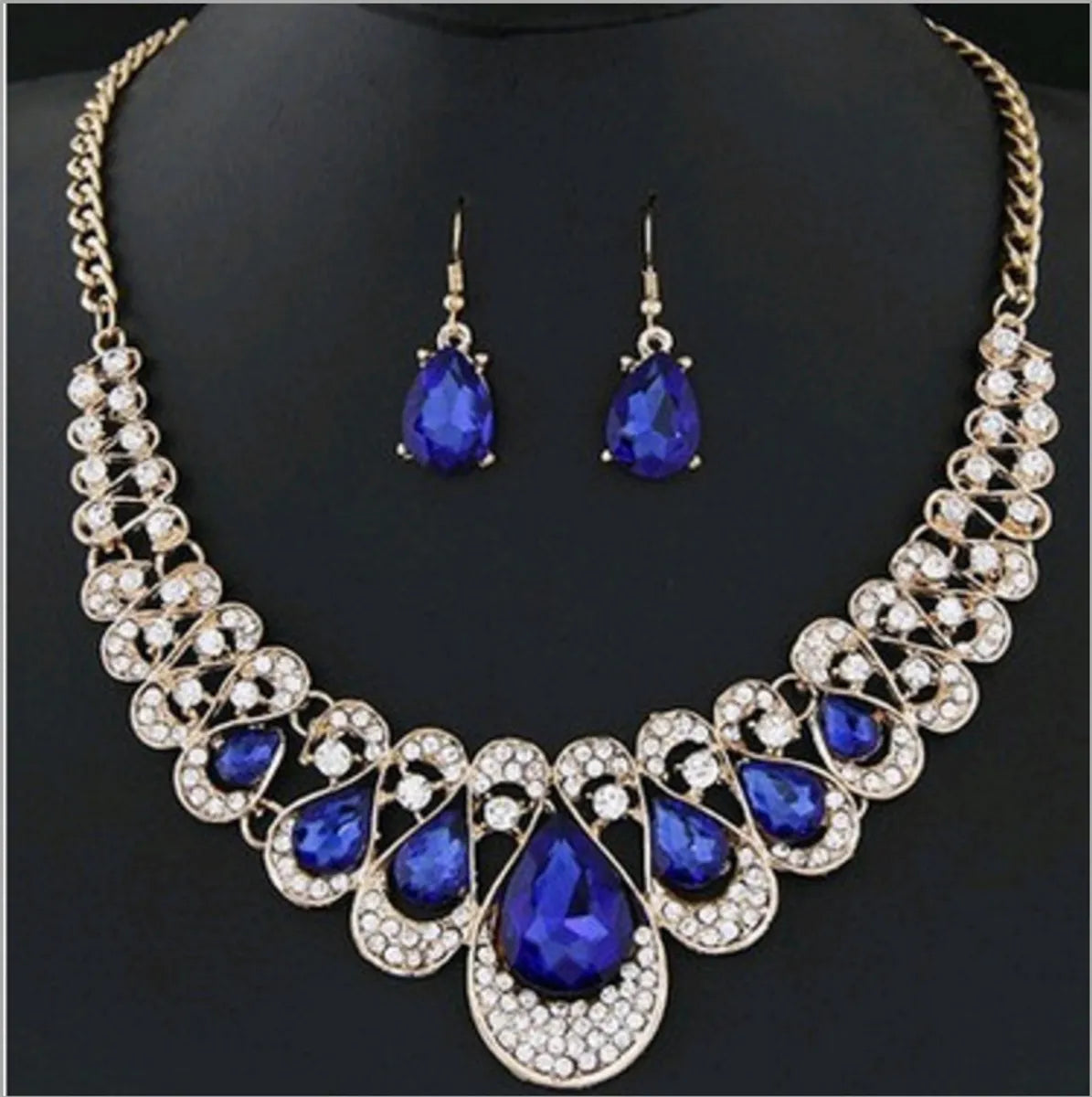 Ethnic Style Water Droplets Artificial Gemstones Zinc Wholesale Earrings Necklace