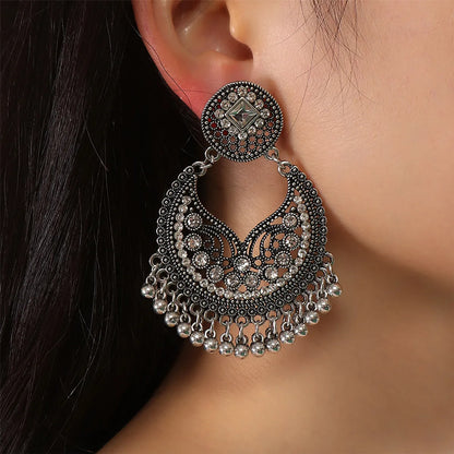 Ethnic Style Water Droplets Alloy Inlay Rhinestone Earrings 1 Pair