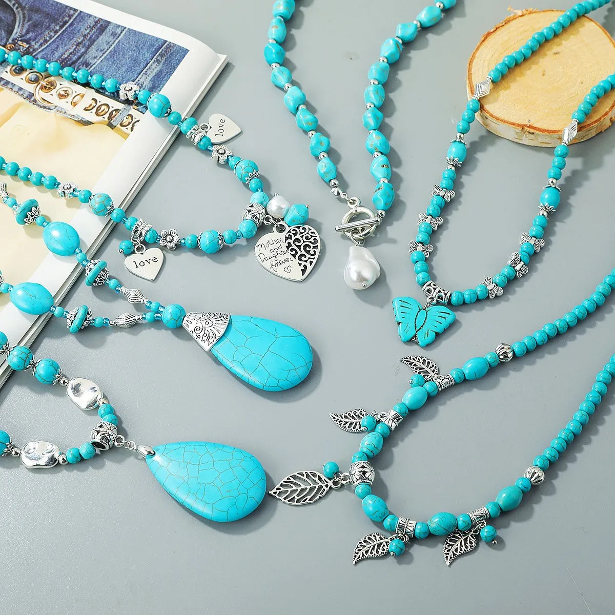 Ethnic Style Water Droplets Alloy Turquoise Plating Women's Pendant Necklace 1 Piece