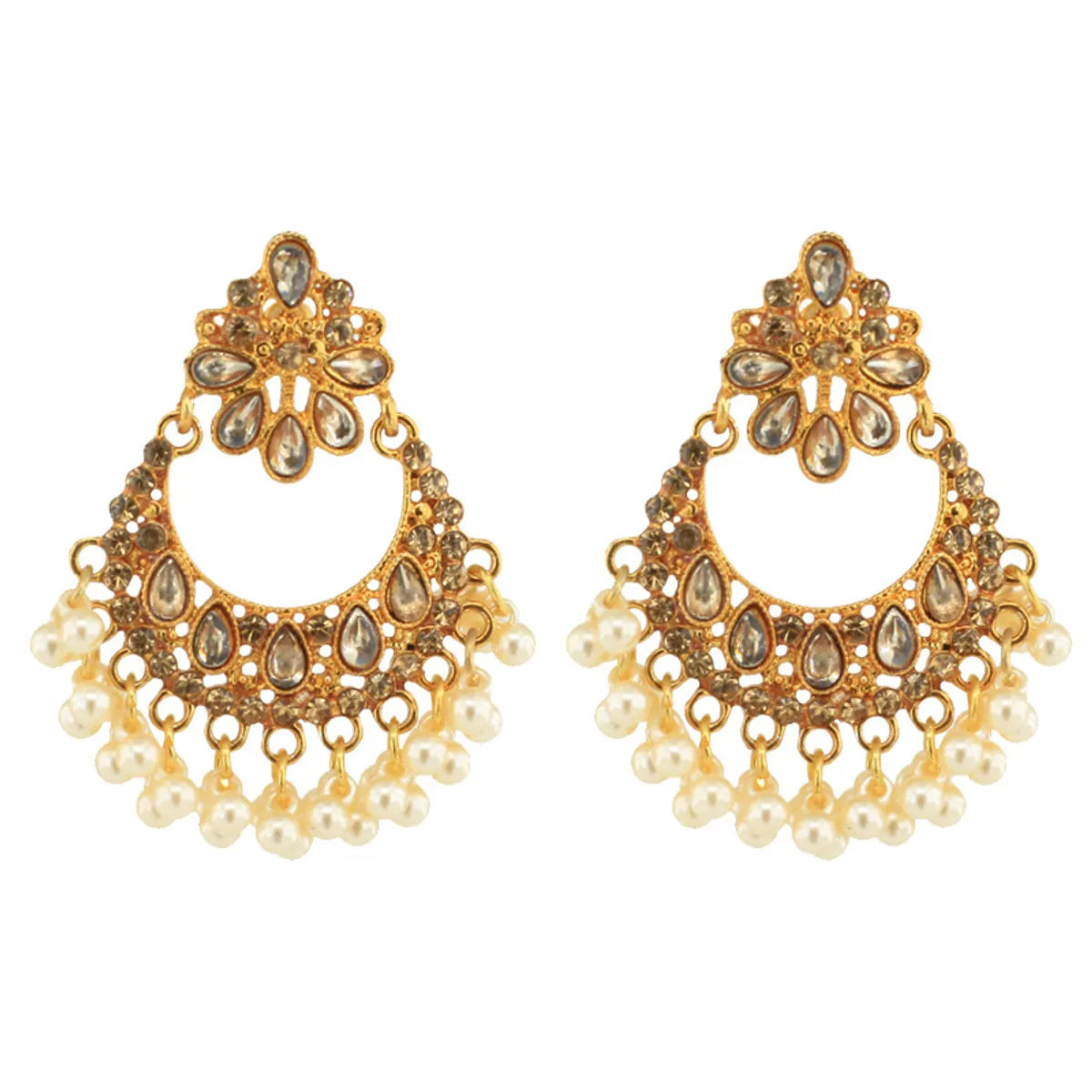 Ethnic Style Water Droplets Imitation Pearl Alloy Inlay Rhinestones Women's Chandelier Earrings