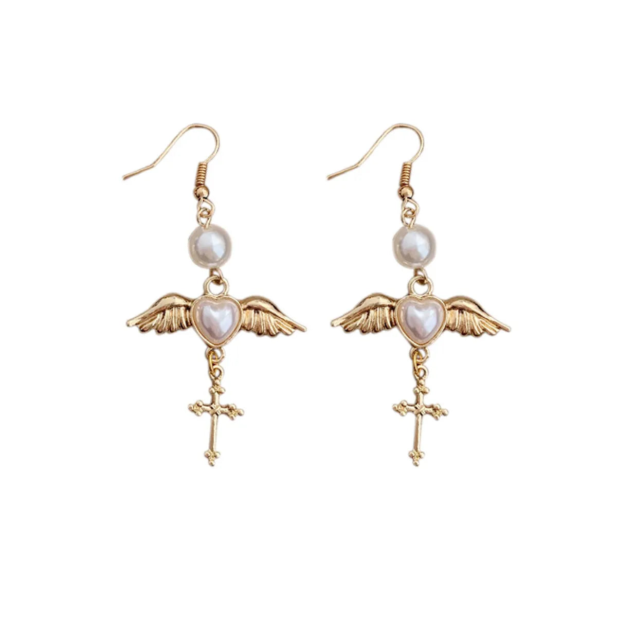 Ethnic Style Wings Alloy Plating Inlay Artificial Pearls Women's Drop Earrings Ear Clips