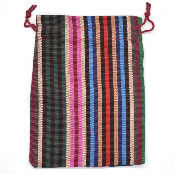Ethnic style Striped Cotton Cloth Bucket Pocket Drawstring Beads Bracelet Play Packaging Bag Sachet Bag