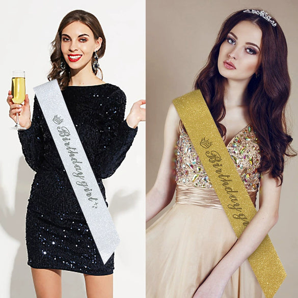 Etiquette Belt Glitter Cloth Sardine Material With Bronzing Printing And Hot Diamond Shoulder Strap