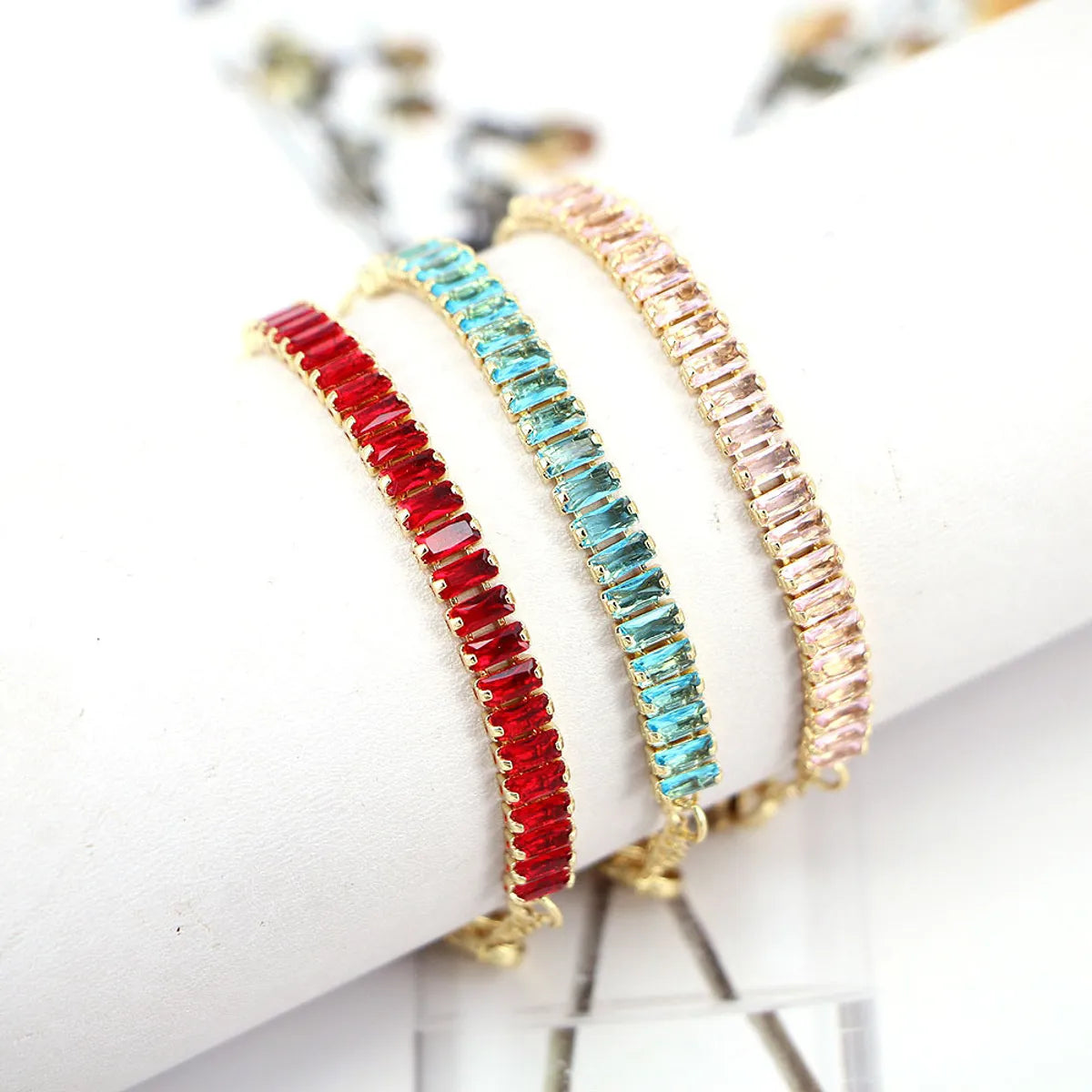 Fashion Geometric Copper Plating Artificial Gemstones Bracelets