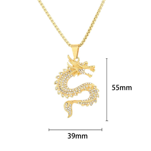 Europe And America Cross Border Hip Hop New Arrival Twelve Zodiac Dragon Pendant Chinese Style Gold-Plated Full Diamond Pendant Men's And Women's Sweater Chains
