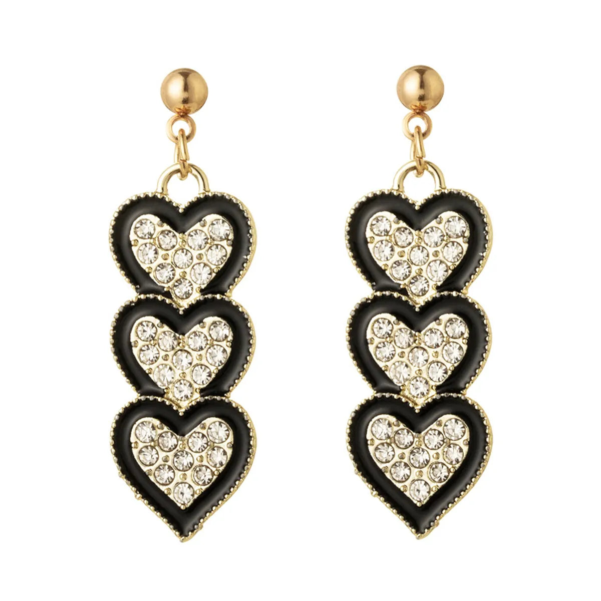 Europe And America Cross Border New Diamond Heart-shaped Tassel Earrings Fashion Heart-to-heart Stud Earrings All-match Heart-shaped Earrings Wholesale