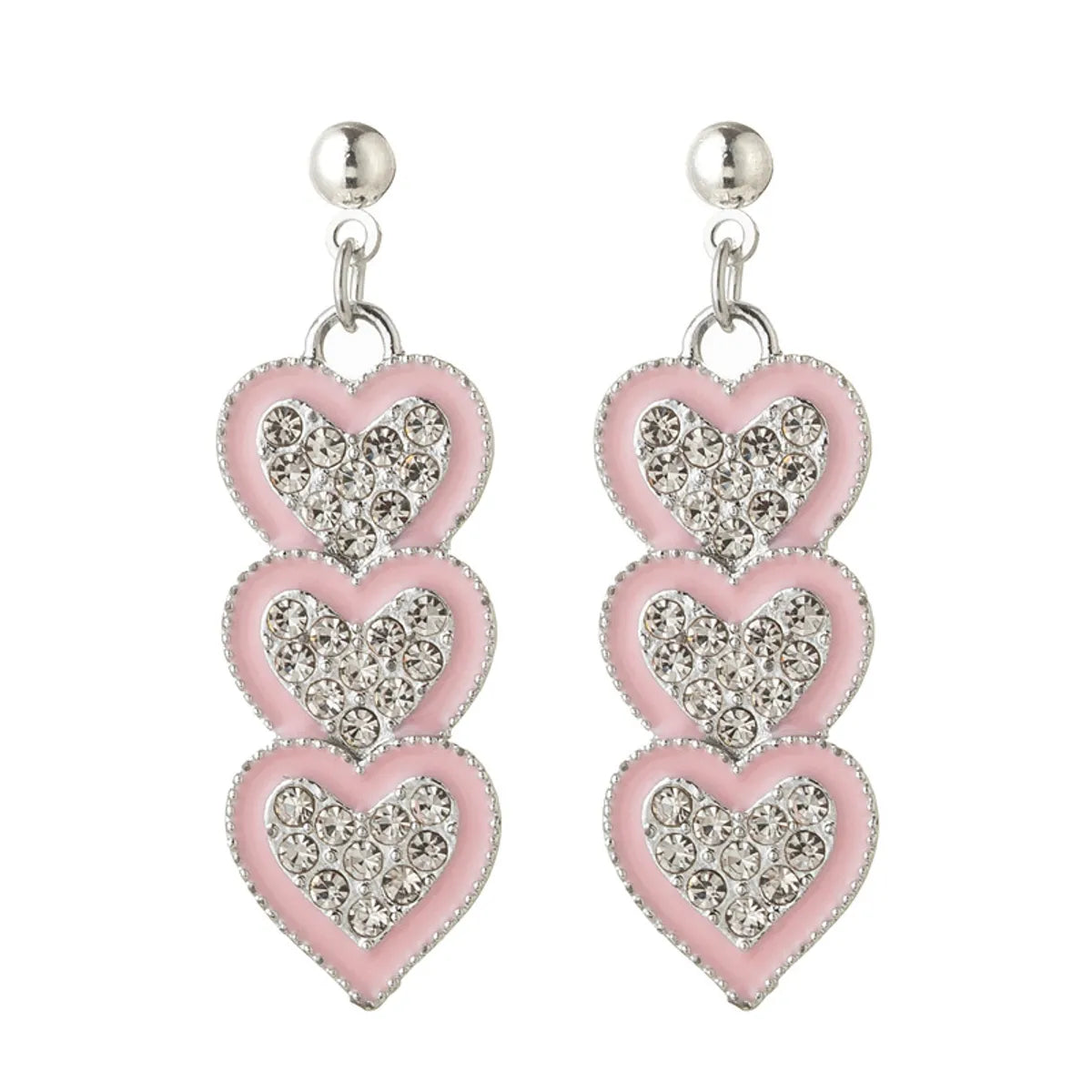 Europe And America Cross Border New Diamond Heart-shaped Tassel Earrings Fashion Heart-to-heart Stud Earrings All-match Heart-shaped Earrings Wholesale