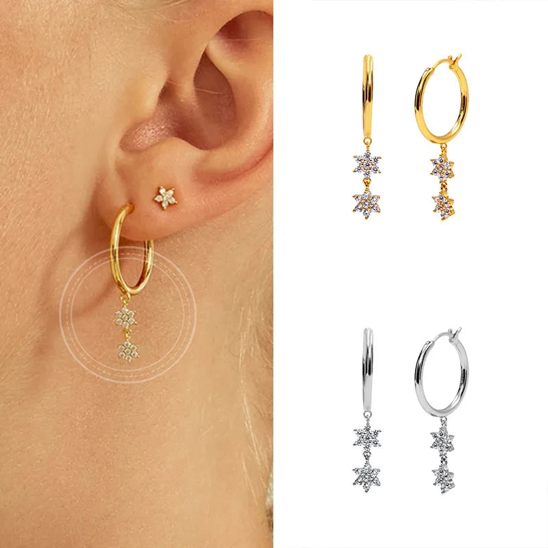 Europe And America Diamond Star Earrings Female Fashion Star Copper Earrings Wholesale