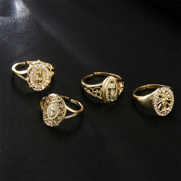 Europe And America Hot Sale New Copper-plated Gold Religious Jewelry Virgin Mary Open Ring