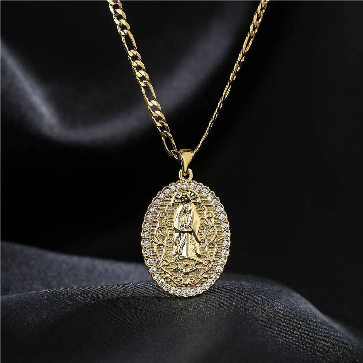 Europe And America Jewelry Copper Micro-inlaid Zircon Virgin Mary Pendant Golden Necklace