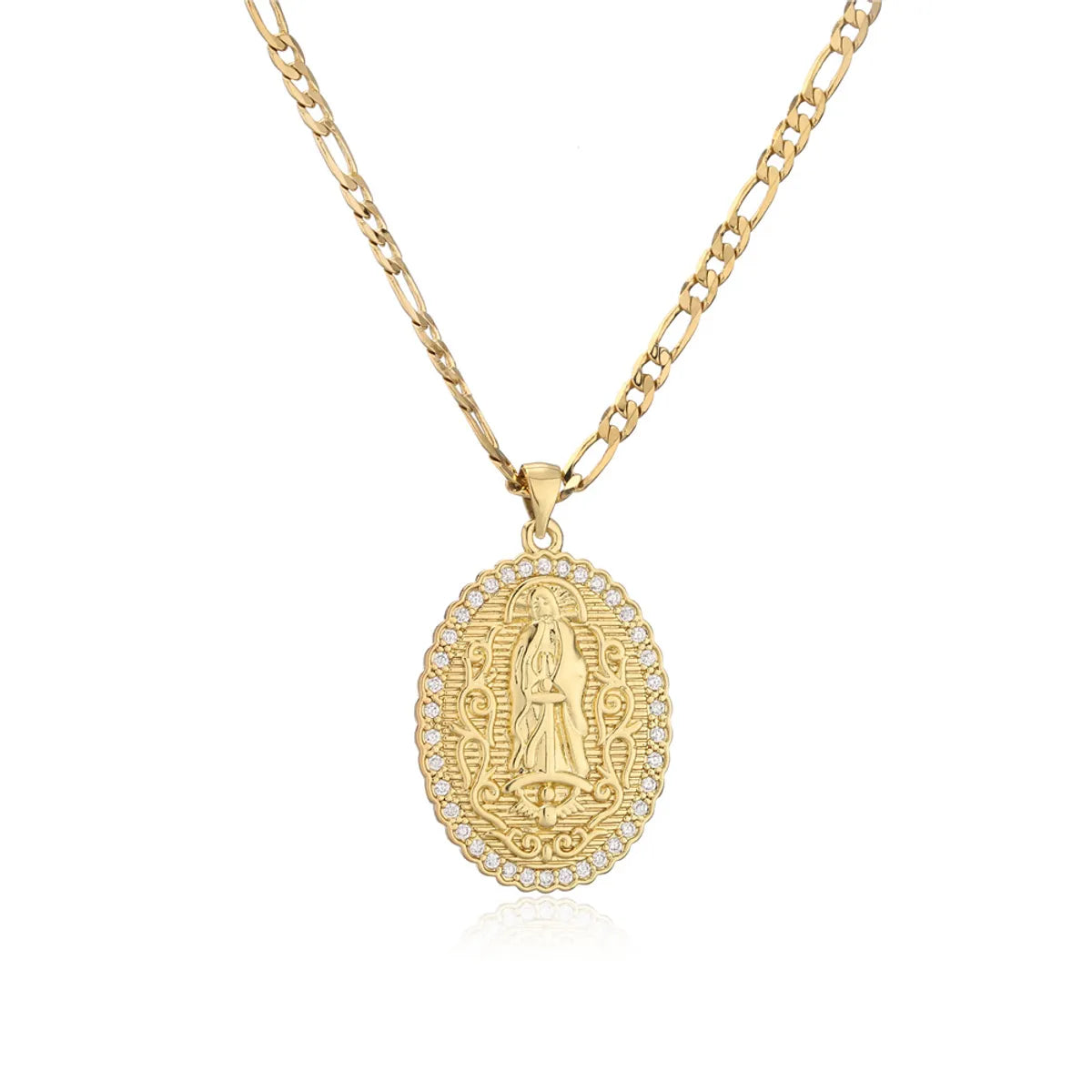 Europe And America Jewelry Copper Micro-inlaid Zircon Virgin Mary Pendant Golden Necklace