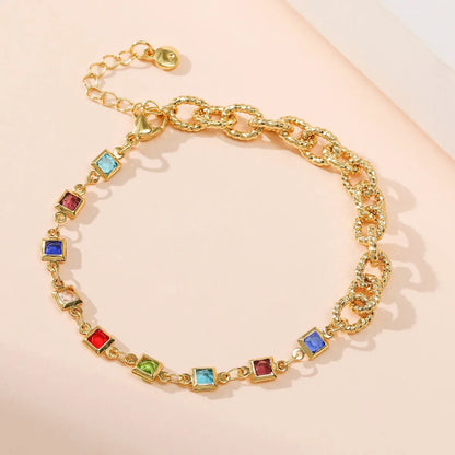 European And American 18k Real Gold Bracelet Color Zircon O-Chain Adjustable Bracelet