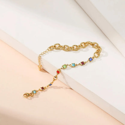 European And American 18k Real Gold Bracelet Color Zircon O-Chain Adjustable Bracelet