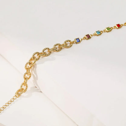 European And American 18k Real Gold Bracelet Color Zircon O-Chain Adjustable Bracelet