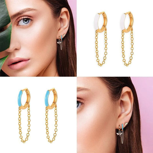 European And American Chain Tassel Dripping Oil Earrings Ear Buckle