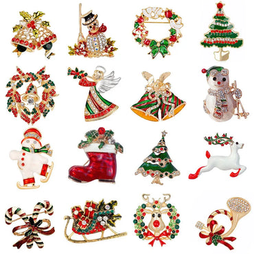 Christmas Brooch Crutches Elk Snowflake Snowman Christmas Tree Wreath Bell Boots Pin Corsage Hot Sale