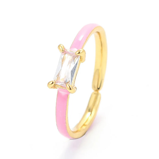 European And American Color Dripping Oil Opening Adjustable Square Diamond Ring Wholesale