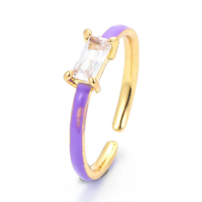 European And American Color Dripping Oil Opening Adjustable Square Diamond Ring Wholesale