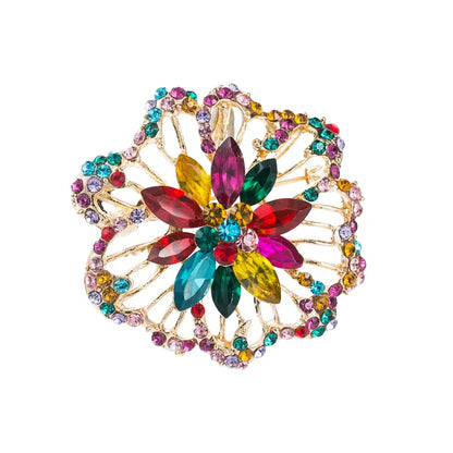 European And American Creative Fashion Color Rhinestone Alloy Hollow Flower Brooch