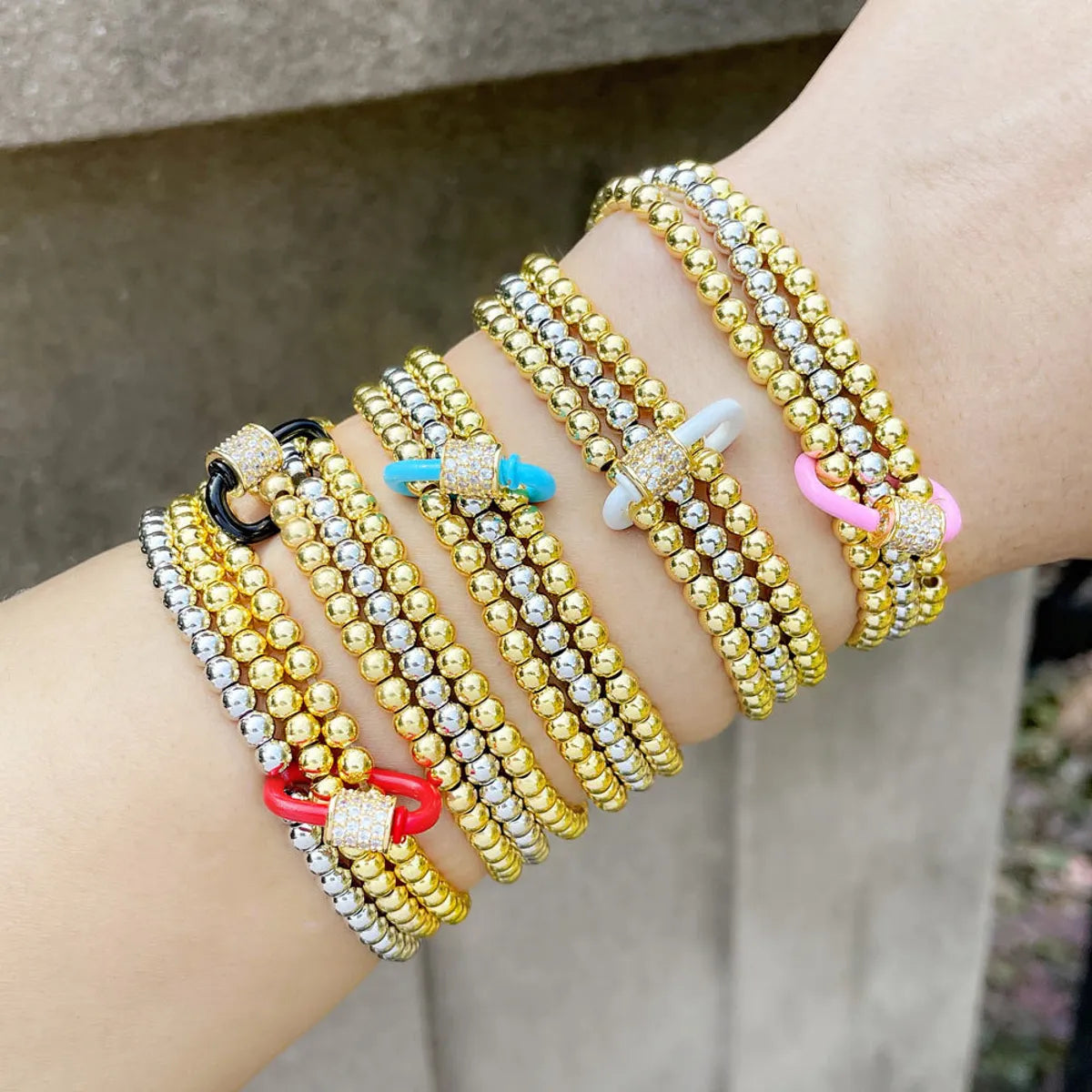 European And American Creative Personality Fashion Bracelet Hip Hop Metal Round Bead Multi-layer Bracelet