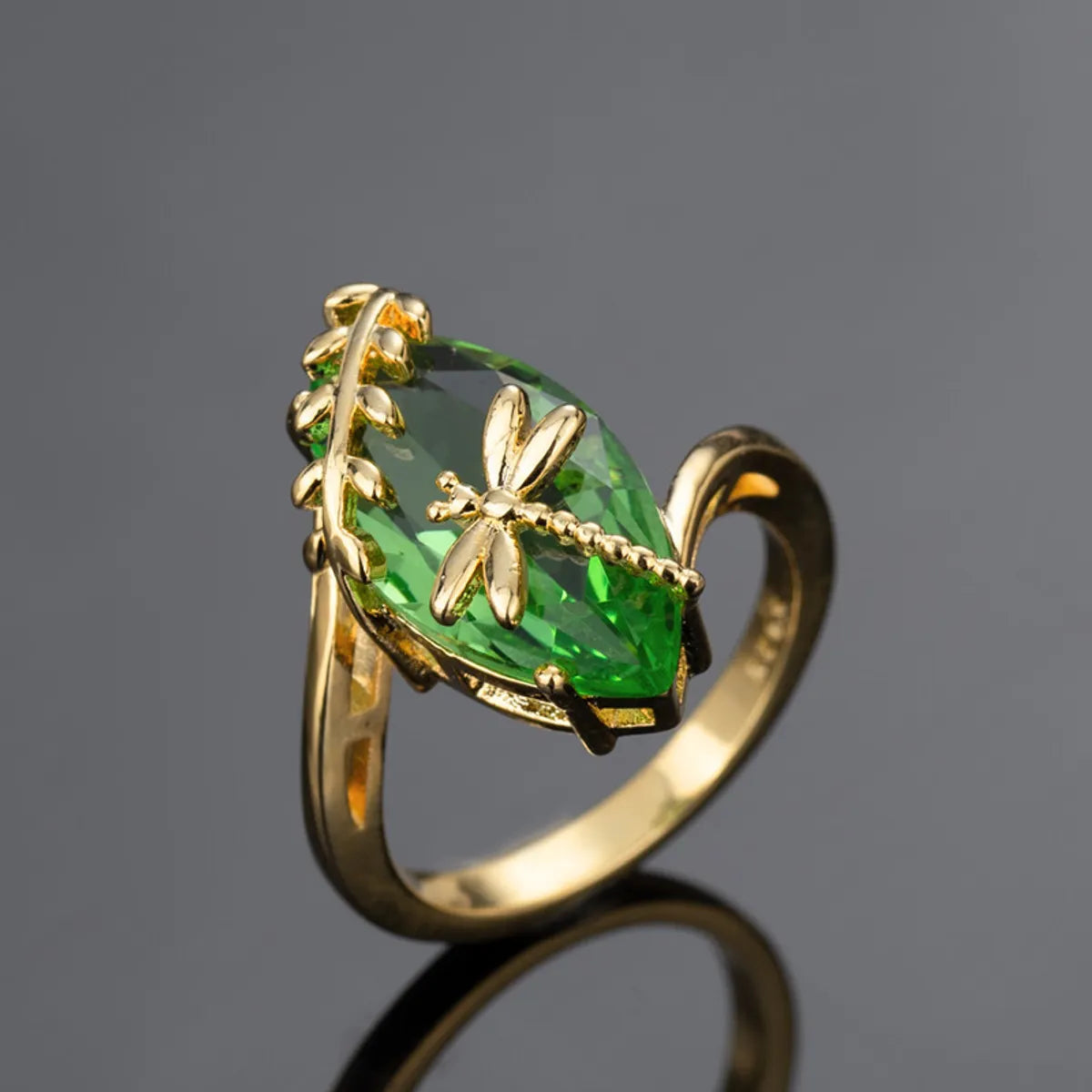 European And American Cross-border Green New Dragonfly Olive Emerald Ring Fashion Jewelry