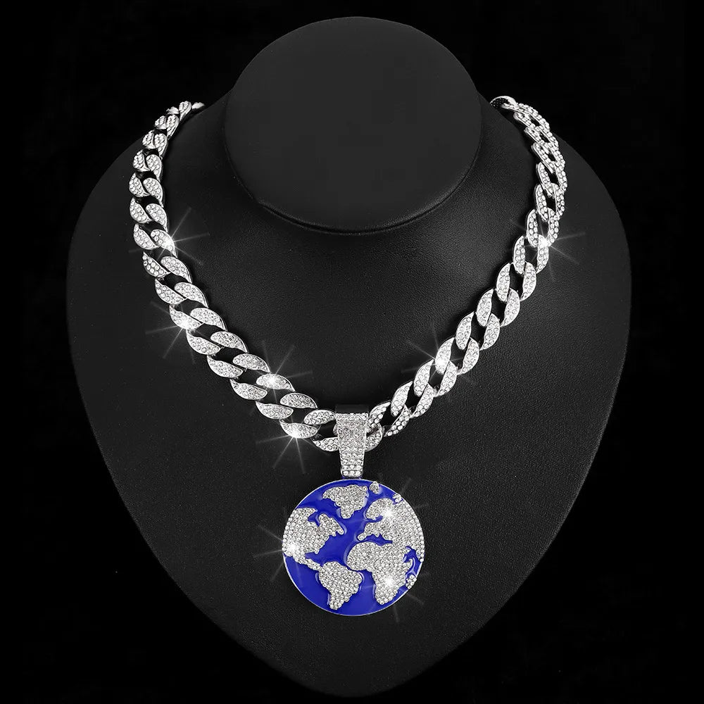 New Oil Dripping Hip Hop Planet Earth Pendant Cuban Necklace Personalized Environmental Protection Alloy Jewelry