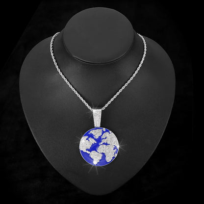 New Oil Dripping Hip Hop Planet Earth Pendant Cuban Necklace Personalized Environmental Protection Alloy Jewelry