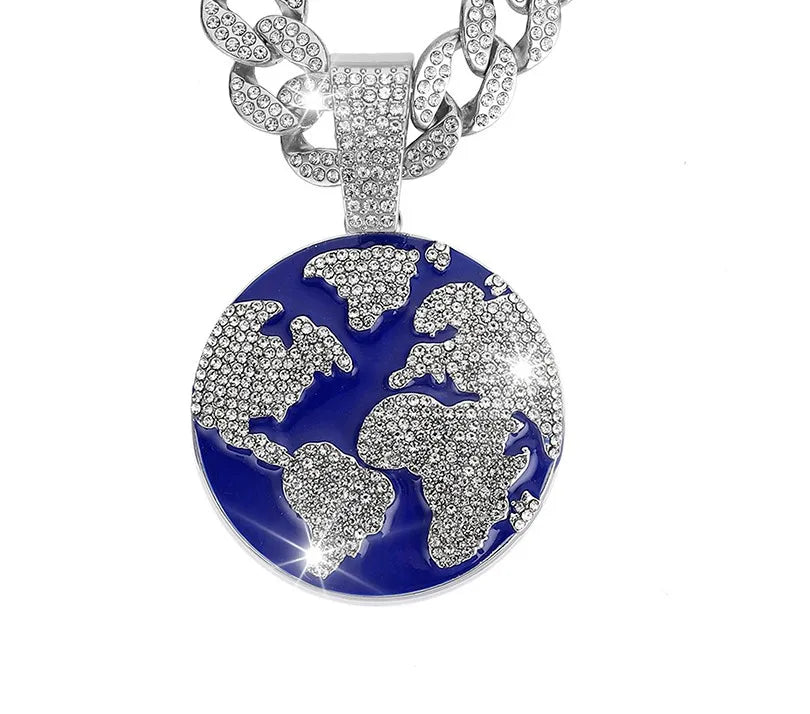 New Oil Dripping Hip Hop Planet Earth Pendant Cuban Necklace Personalized Environmental Protection Alloy Jewelry