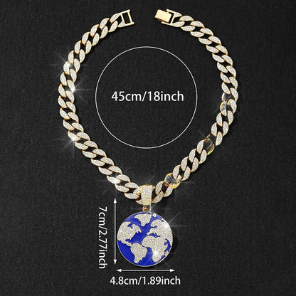 New Oil Dripping Hip Hop Planet Earth Pendant Cuban Necklace Personalized Environmental Protection Alloy Jewelry