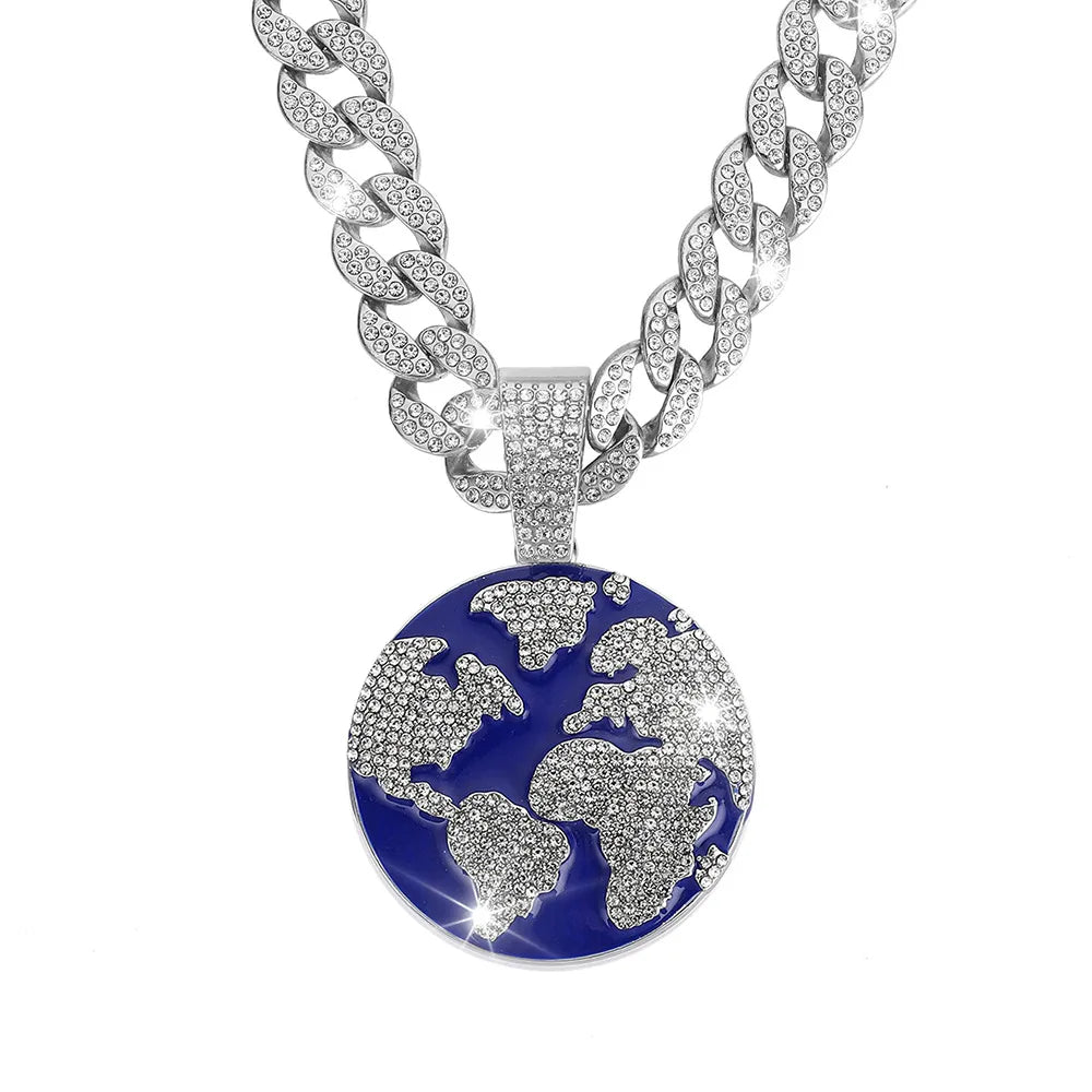 New Oil Dripping Hip Hop Planet Earth Pendant Cuban Necklace Personalized Environmental Protection Alloy Jewelry