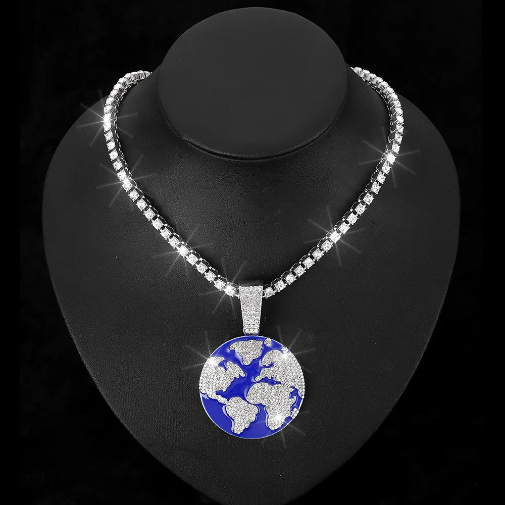 New Oil Dripping Hip Hop Planet Earth Pendant Cuban Necklace Personalized Environmental Protection Alloy Jewelry