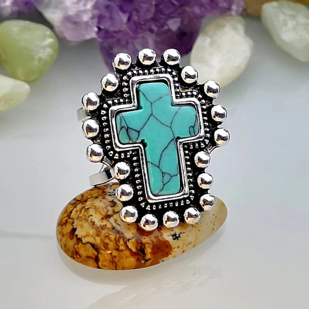 Wholesale Jewelry Ethnic Style Cross Alloy Turquoise Open Rings