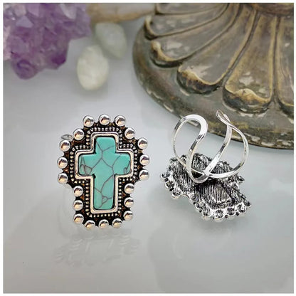 Wholesale Jewelry Ethnic Style Cross Alloy Turquoise Open Rings