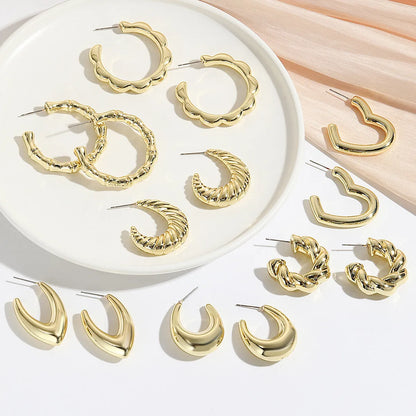 European And American Earrings Gold-plated Ins Cross-border Earrings C- Ring Love Water Drop-shaped Earrings Bamboo Simple Earrings All-matching